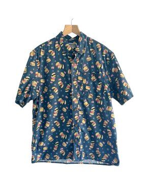Duluth Trading Co. Men’s Sz M Blue Burger Print Relaxed Fit Button Down Shirt